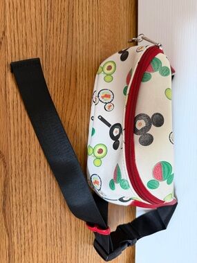 Loungefly Disney Cream Food Print Belt Bag with Red Trim